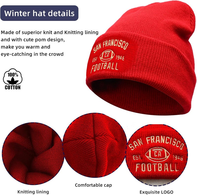 mtstaowe Vintage Classic Skull Cap Embroidery Beanie Fasion Hat Cuffed Winter Hat Knit Comes with Warm Gloves Gifts for Men Women Fans - Image 2